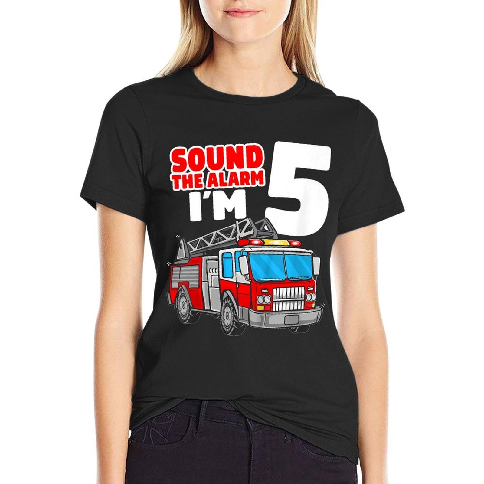 Kids Fire Truck 5 Year Old Firefighter Five 5th Birthday Boy  Relaxed-fit T-Shirt
