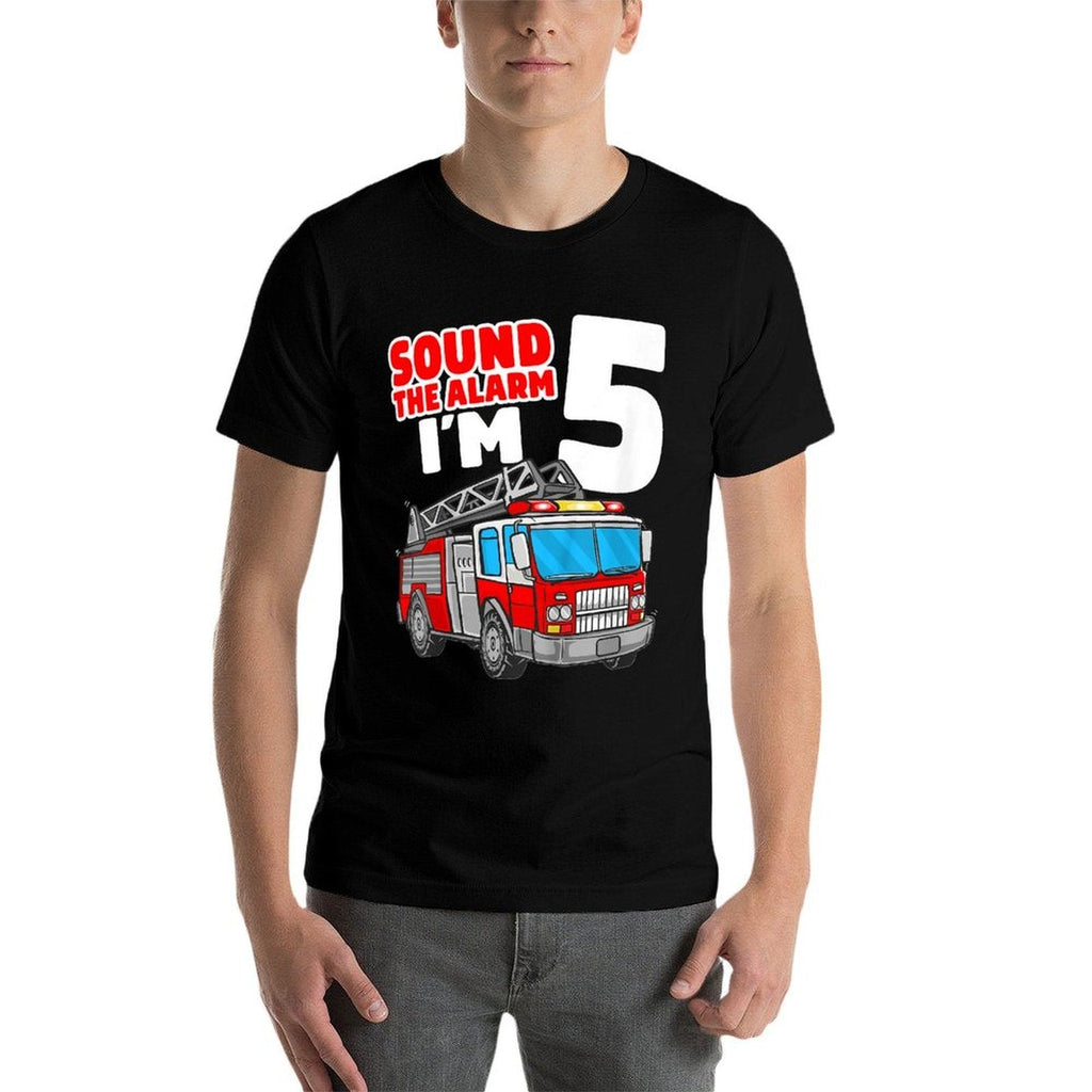 Kids Fire Truck 5 Year Old Firefighter Five 5th Birthday Boy  Relaxed-fit T-Shirt