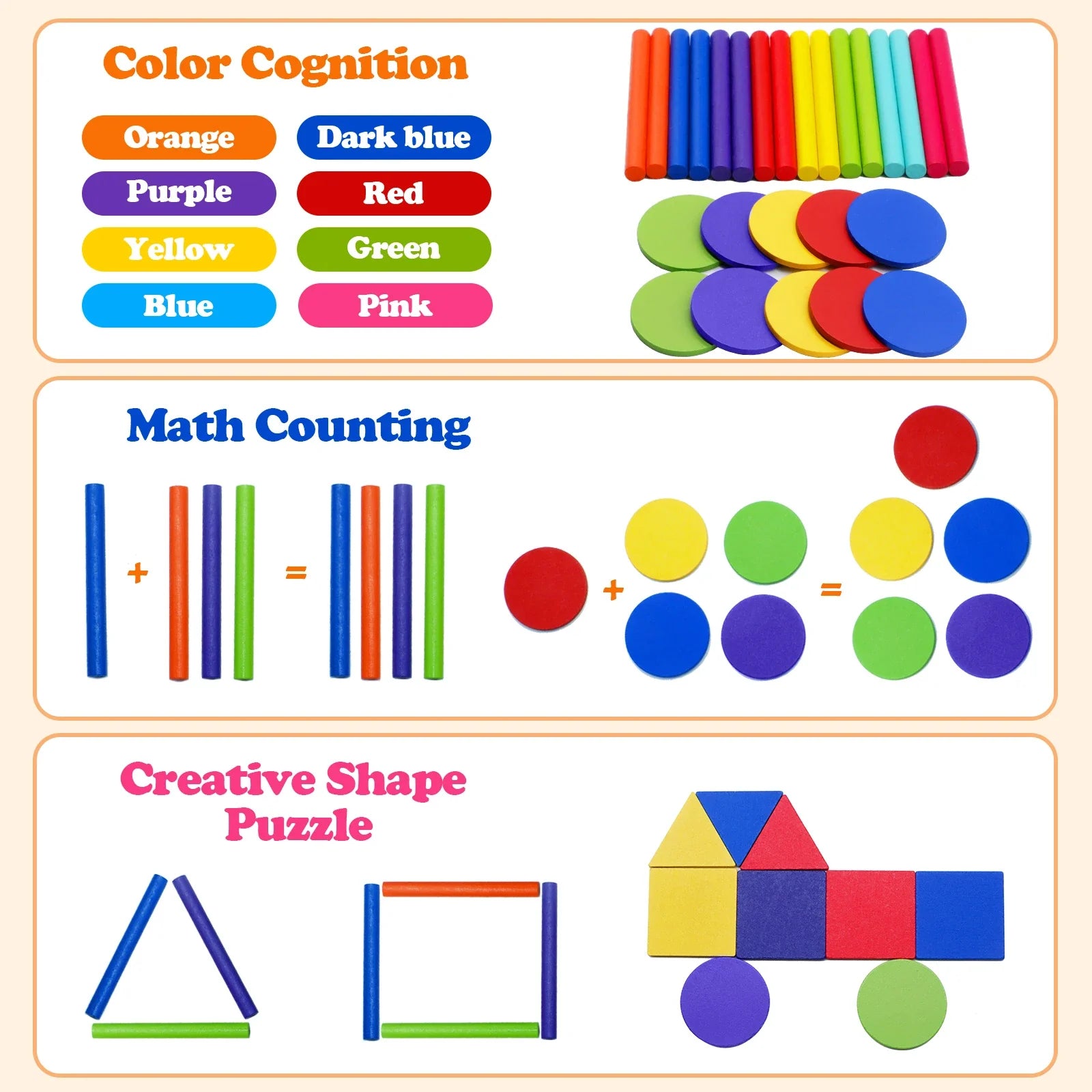 Wooden Montessori Color Matching Sorting Stick Balance Toy