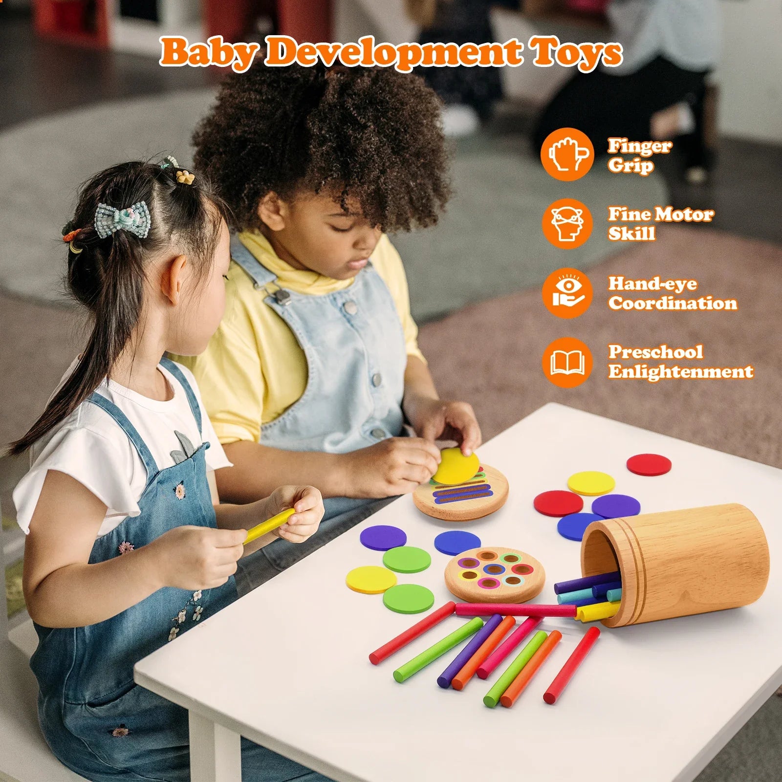 Wooden Montessori Color Matching Sorting Stick Balance Toy